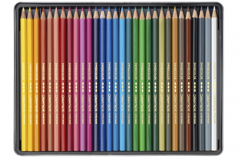 Boite métal de 30 crayons de couleurs swisscolor.