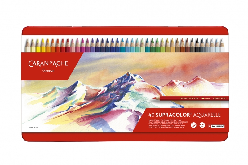 Boite métal de 40 crayons de couleurs aquarellables SUPRACOLOR.