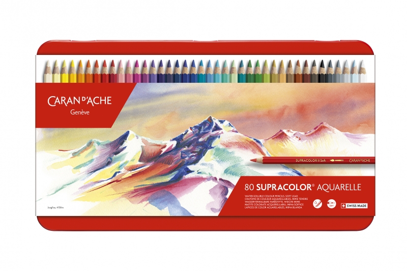 Boite métal de 80 crayons de couleurs aquarellables SUPRACOLOR.