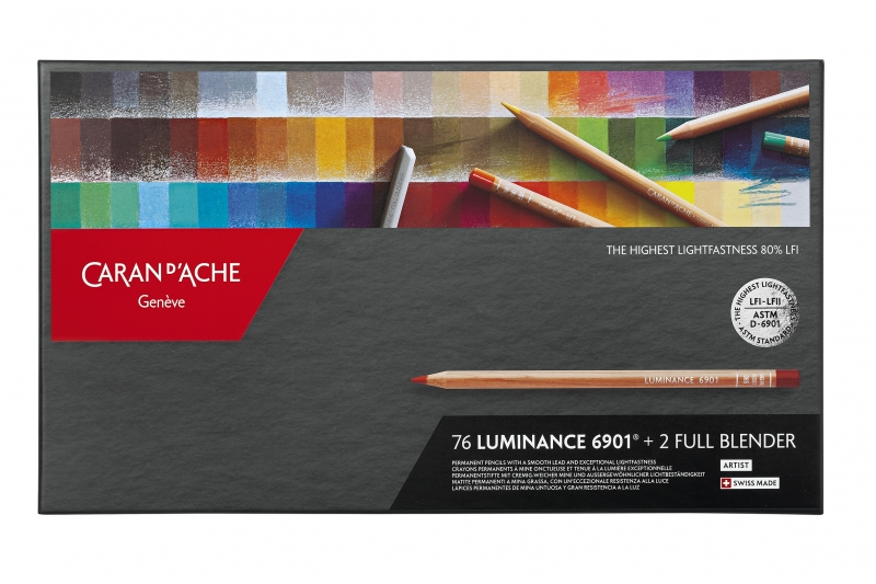 Boite carton de 76 crayons de couleurs + 2 full blender LUMINANCE 6901.