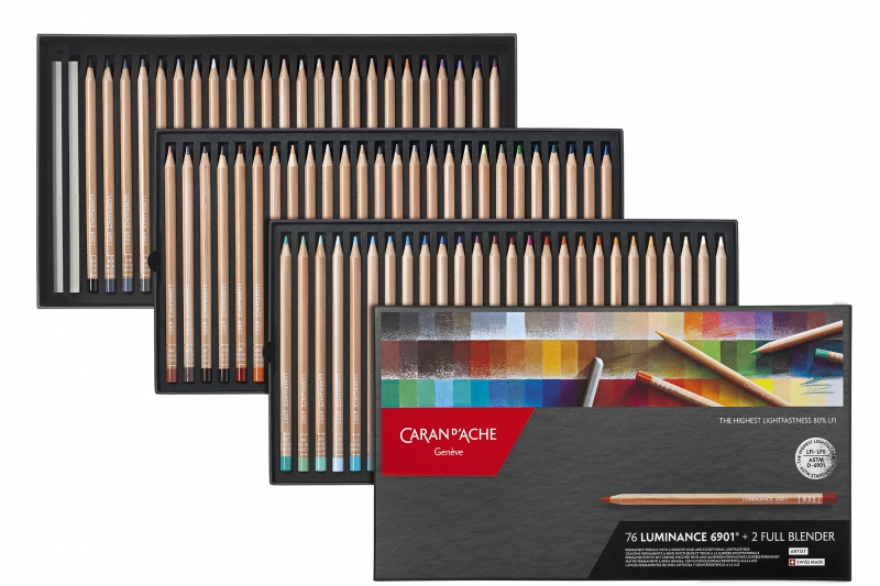 Boite carton de 76 crayons de couleurs + 2 full blender LUMINANCE 6901.