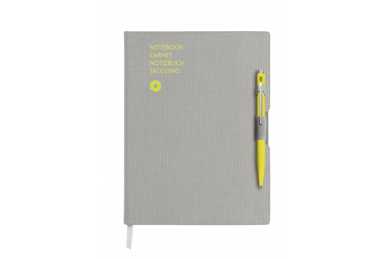 Carnet rigide - 160 x 213 - 192 pages lignées - gris & stylo-bille 849 jaune.