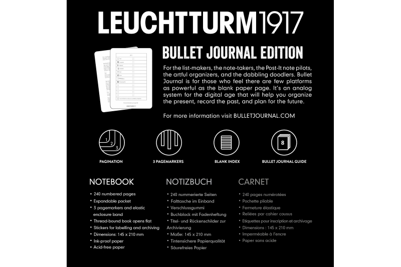 LEUCHTTURM - Carnet  240 pages numérotées - noir
