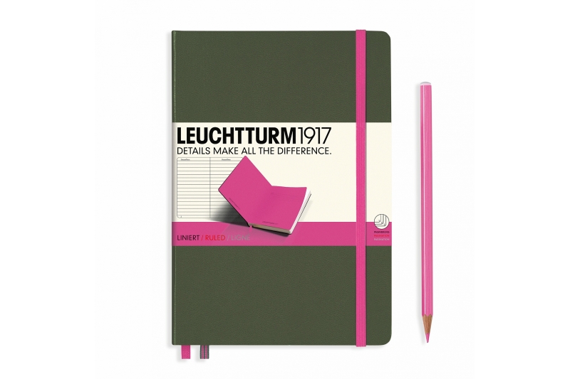 LEUCHTTURM - Carnet  249 pages lignées - bicolore army & new pink