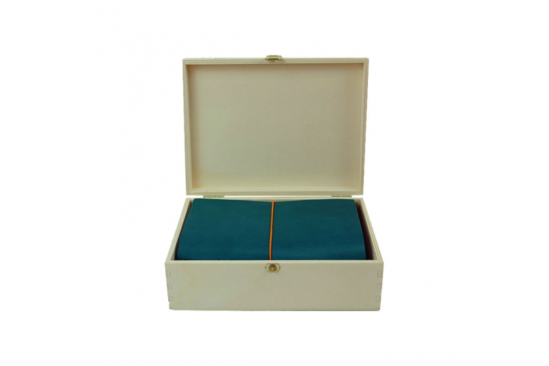Box carnet cuir - 10 x 15 - kit grand voyageur format passeport - bleu petrole.
