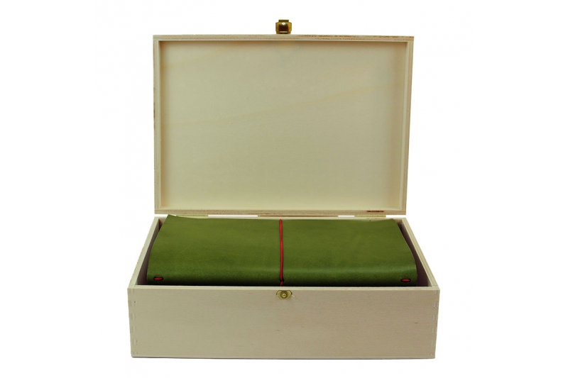 Box carnet cuir - 15 x 21 - kit grand voyageur format XL - vert olive.