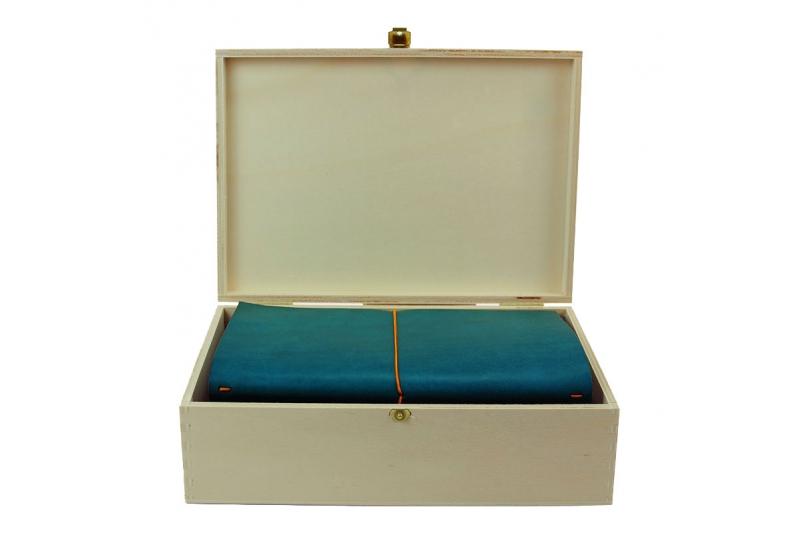 Box carnet cuir - 15 x 21 - kit grand voyageur format XL - bleu petrole.